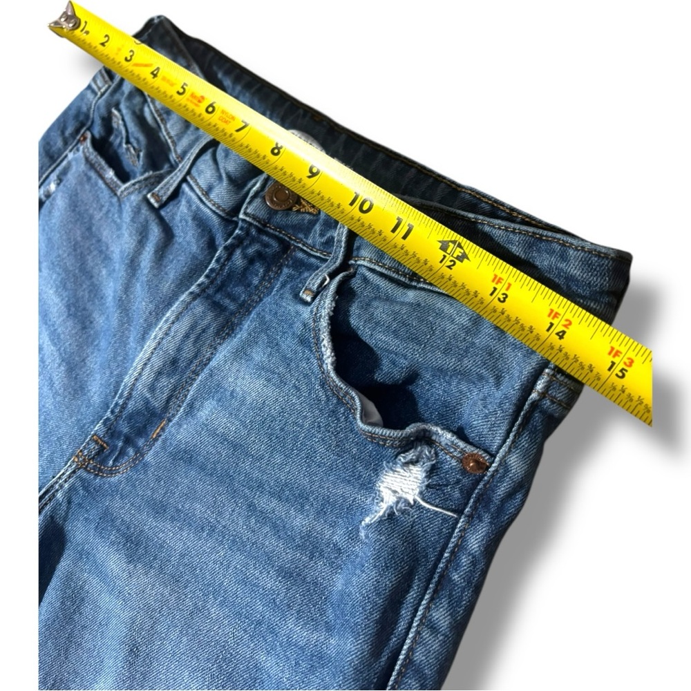 Old Navy Dark Indigo Blue Denim Distressed Knees Ankle Length Wide-Leg Jeans - Picture 9 of 11